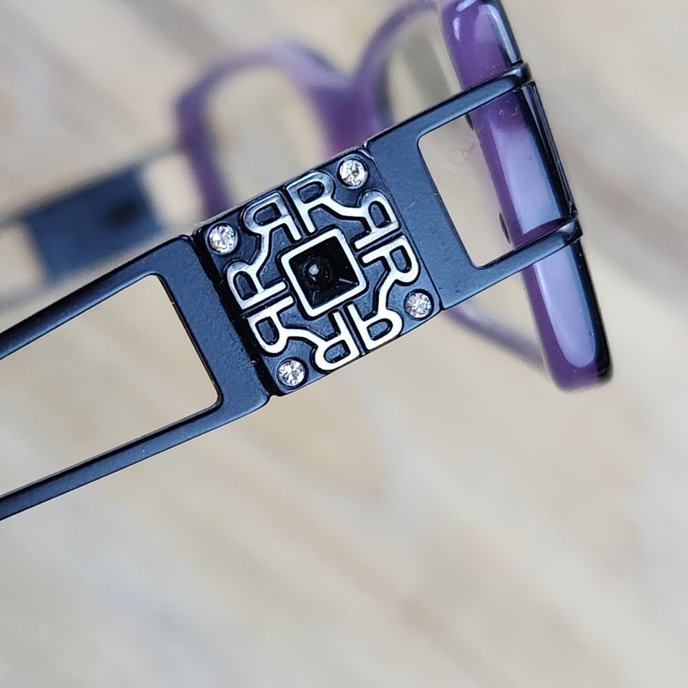 💜Vintage Rampage Black & Purple Eyeglasses & Leopard Hardshell Case - Picture 11 of 12
